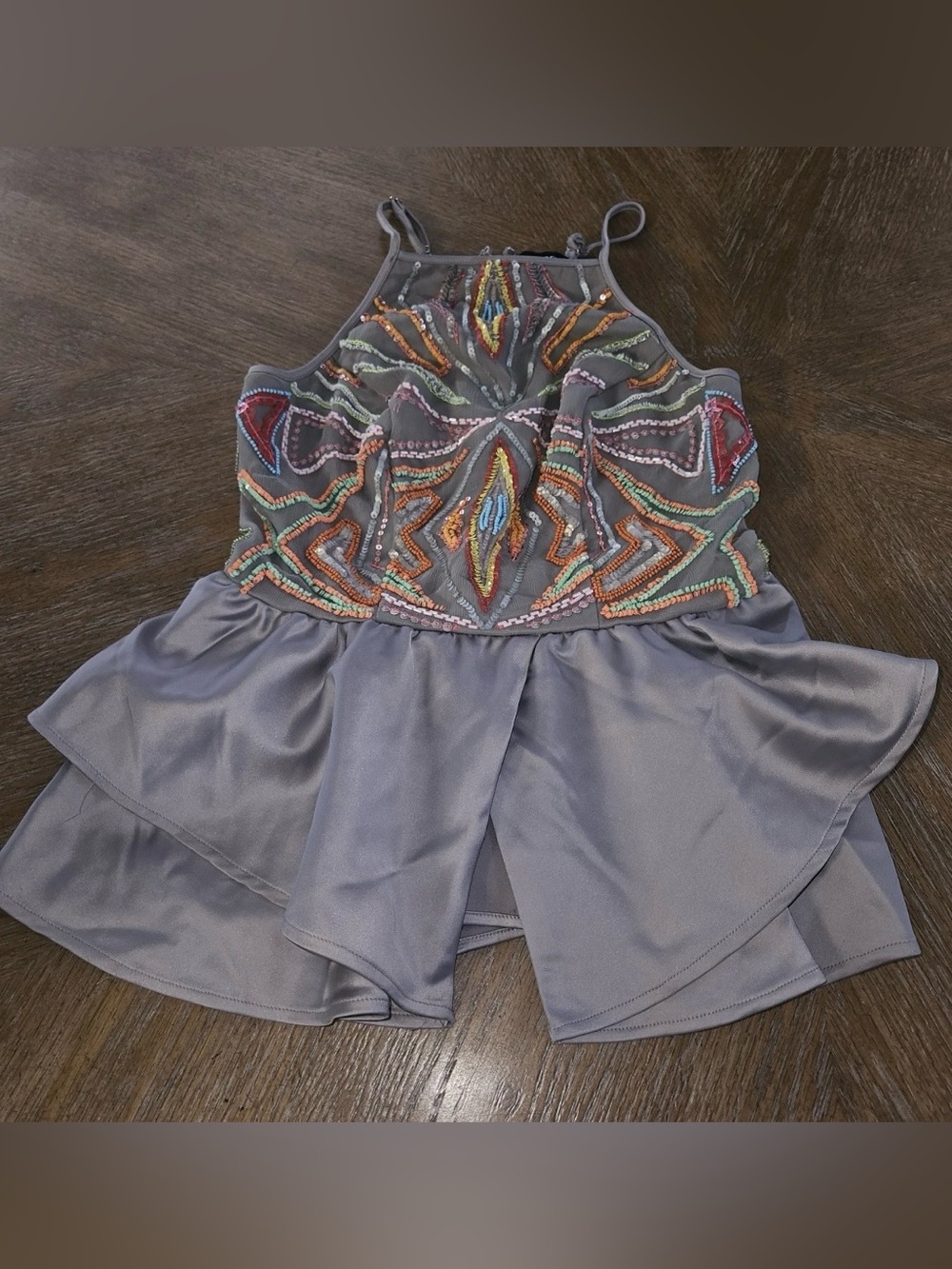 Y2K Bebe Beaded Mesh Satin Babydoll Peplum Cami Top Gray XXS - Picture 12 of 12